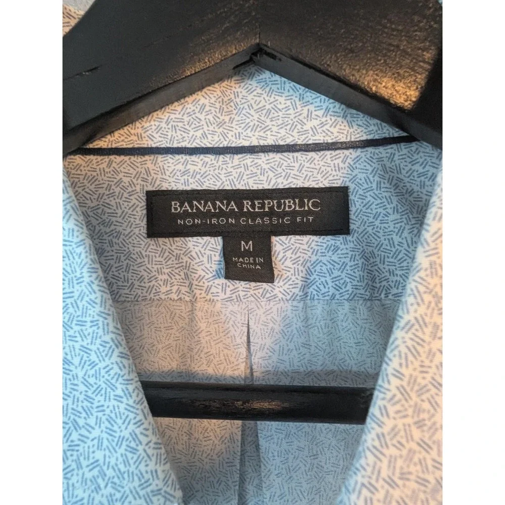 Banana Republic BR  Shirt Classic Fit White Blue Pattern Casual Men's Non‎ Iron